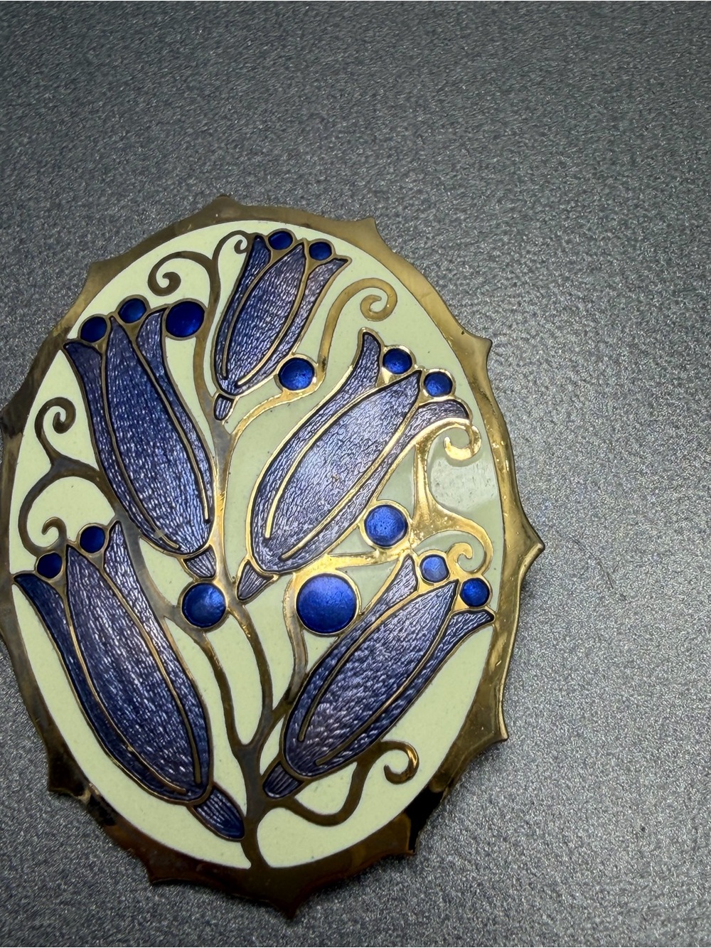 Vintage Cloisonne Blue Bells Brooch
